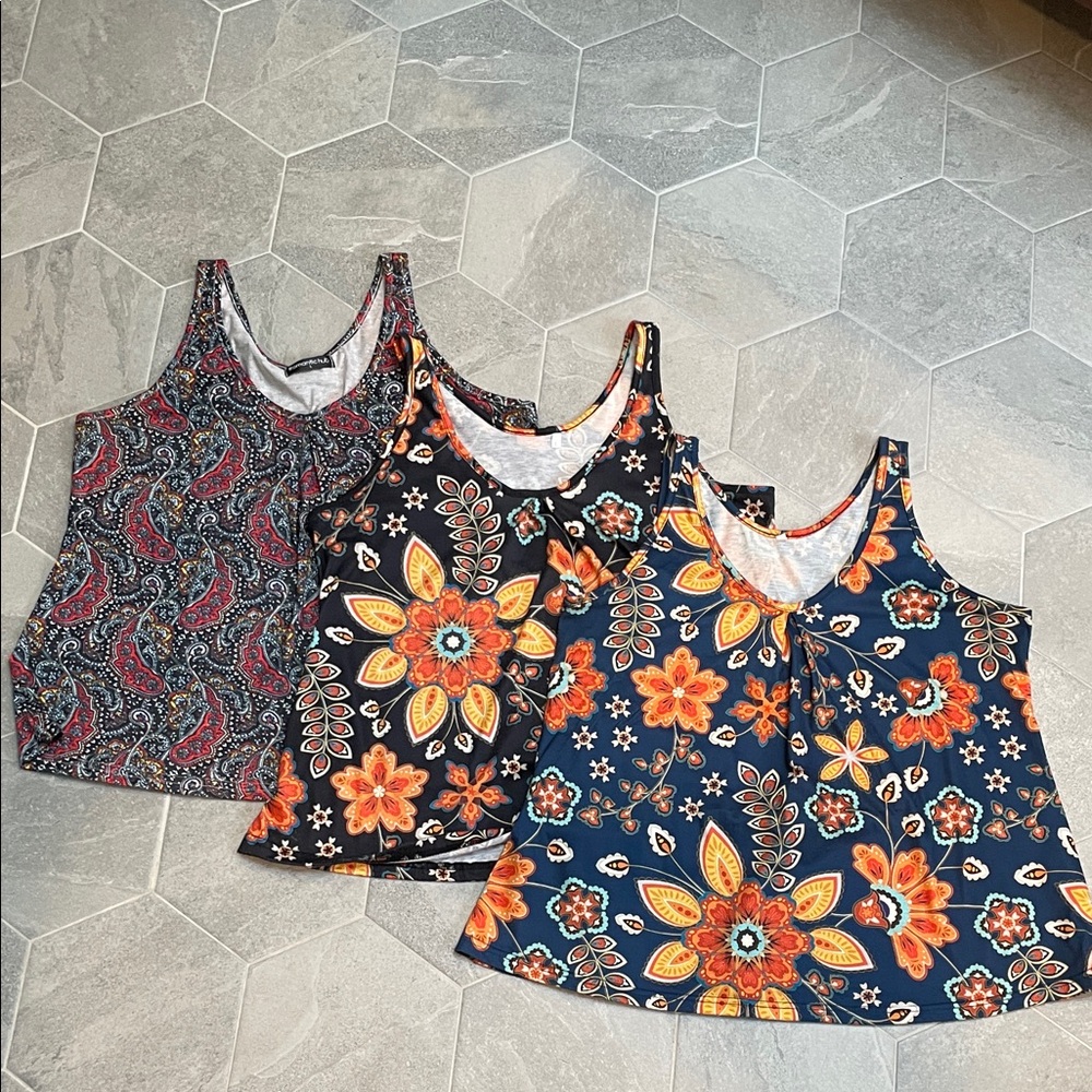 Women’s Floral & Paisley Tank Top Bundle | Set of 3 | Size Large | Boho